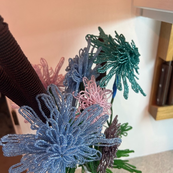 Vintage Antique French Beaded Flowers Floral arrangement bridal bouquet Cattails - Picture 2 of 15